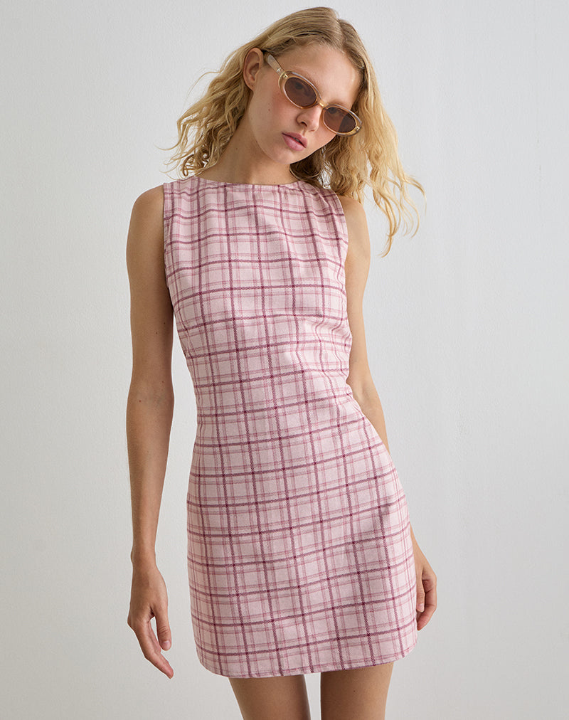 Afbeelding van Ayana Rugloos Mini Jurkje in Basic Tartan Roze