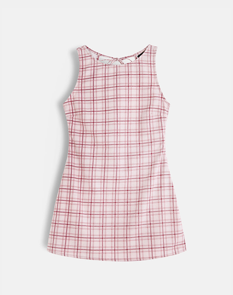 Ayana Mini Jurk zonder rug in Basic Tartan Roze
