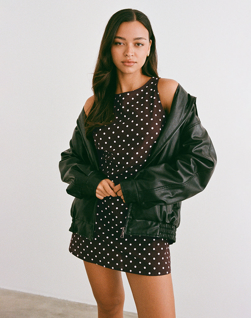 Afbeelding van Ayana Open Rug Mini Jurk in Medium Polka Bruin