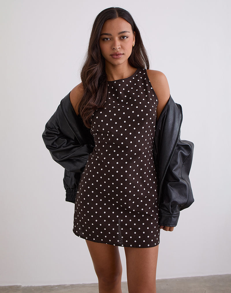 Ayana Open Rug Mini Jurk in Medium Polka Bruin