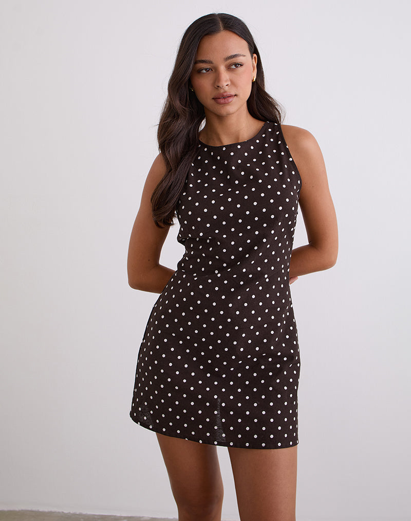 Afbeelding van Ayana Open Rug Mini Jurk in Medium Polka Bruin