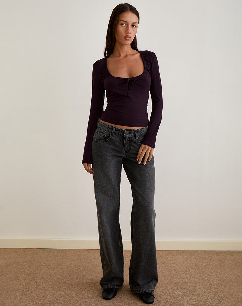 Afbeelding van Aye Plunge Top met lange mouwen en gerimpelde hals in Redwood