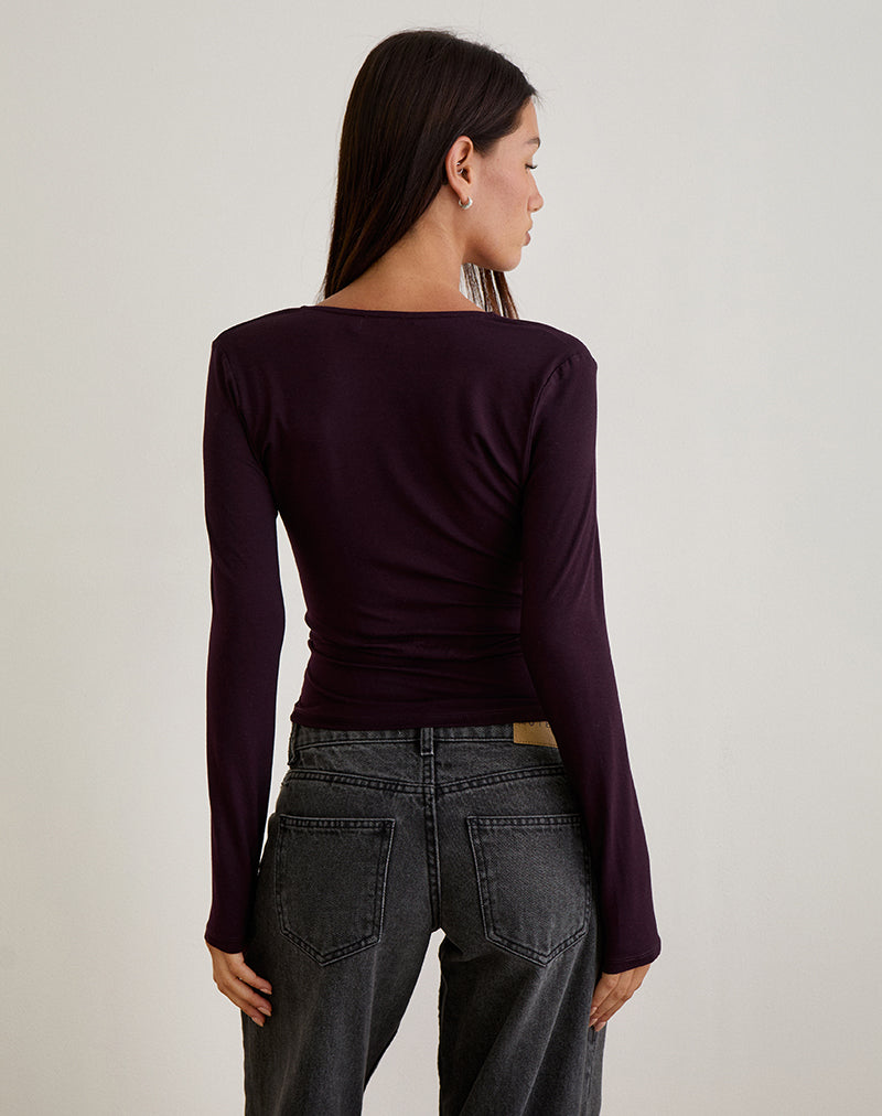 Afbeelding van Aye Plunge Top met lange mouwen en gerimpelde hals in Redwood