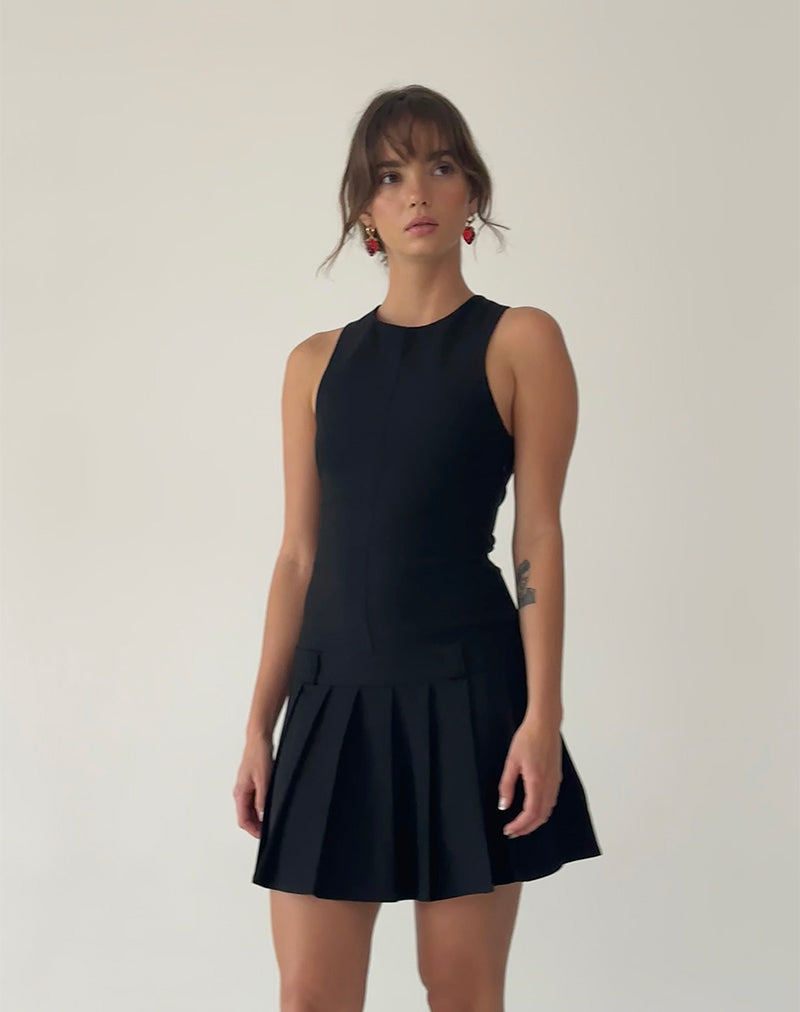 Ayosa Rugloze Mini Jurk in Zwart
