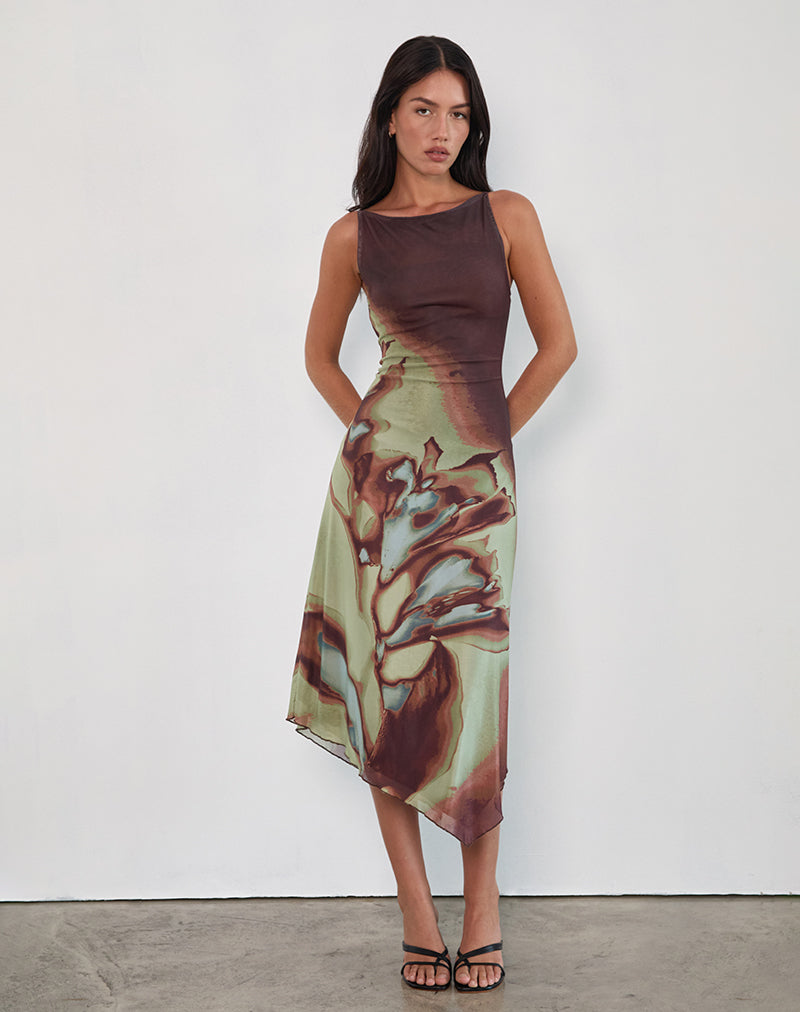 Afbeelding van Aysun Midi jurk in Lumen Mesh Bruin