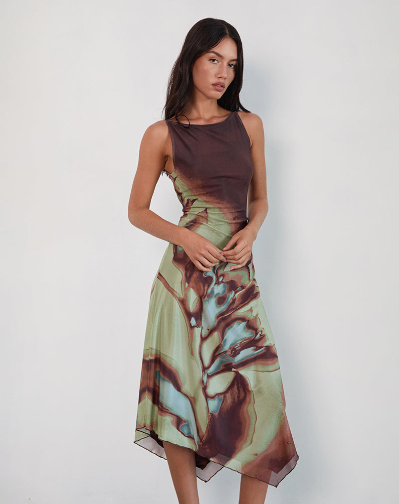 Afbeelding van Aysun Midi jurk in Lumen Mesh Bruin