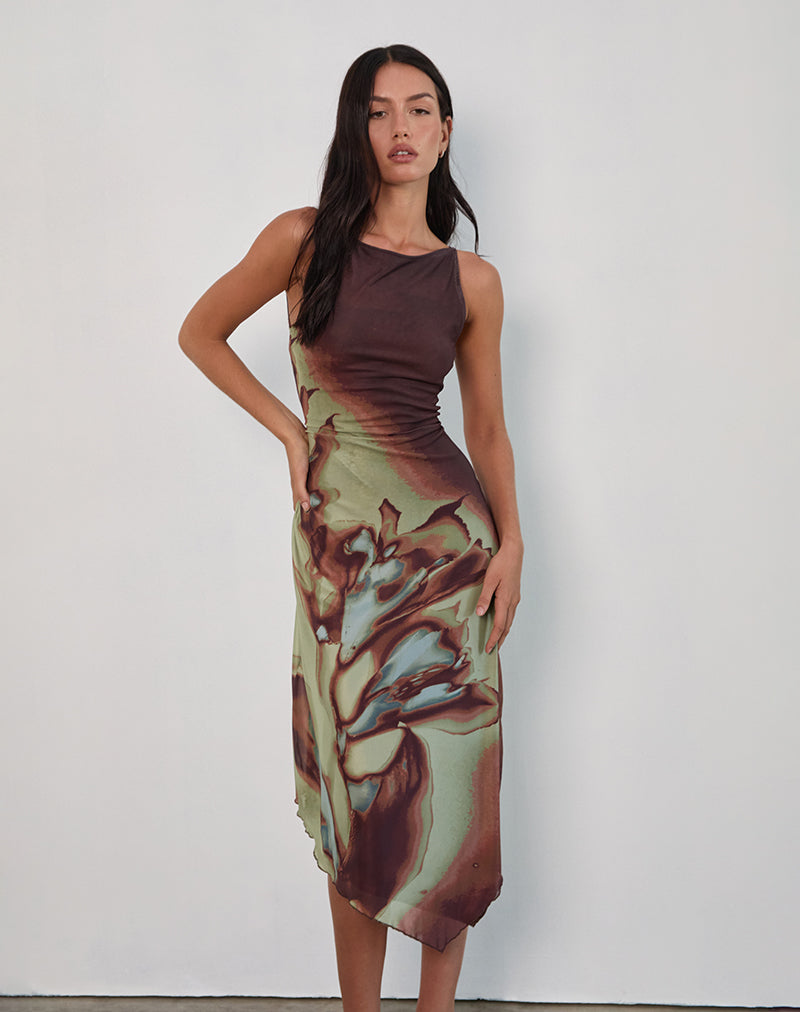 Afbeelding van Aysun Midi jurk in Lumen Mesh Bruin