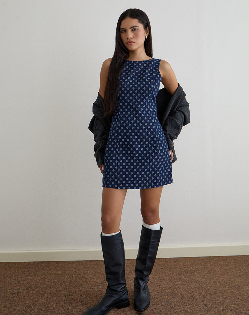 Afbeelding van Ayura Jurk in Polka Chambray Indigo