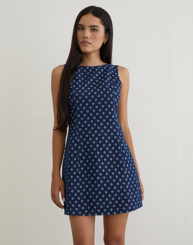 Afbeelding van Ayura Jurk in Polka Chambray Indigo