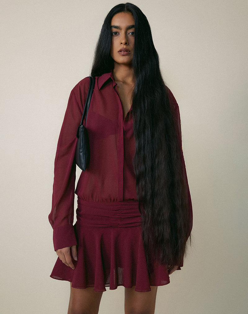 Image of Azphira Long Sleeve Button Up Playsuit in Burgundy