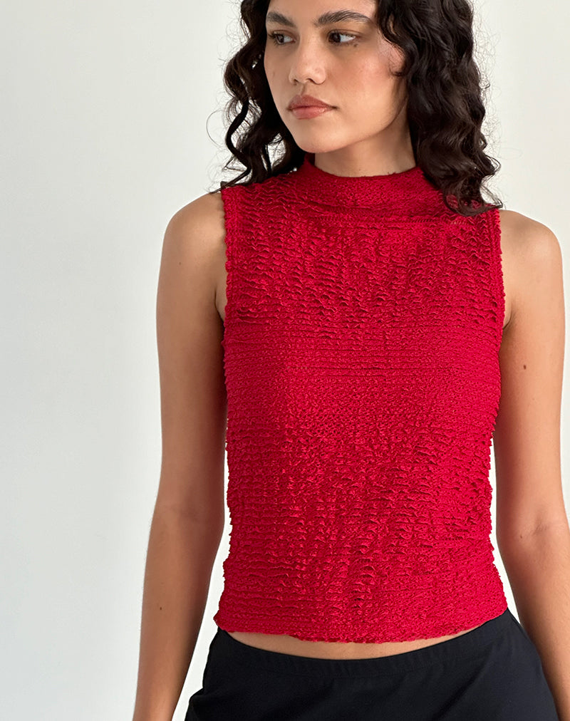 Arien Top met Textured Mock Neck in Rood