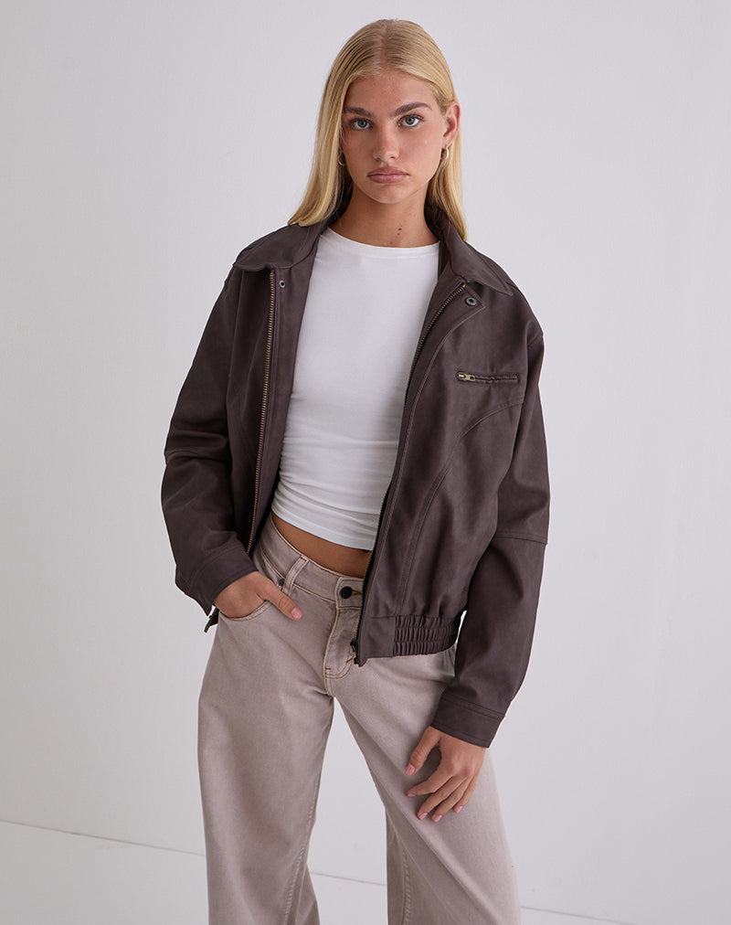 Afbeelding van Aviara Cropped Jacket In PU Donkerbruin
