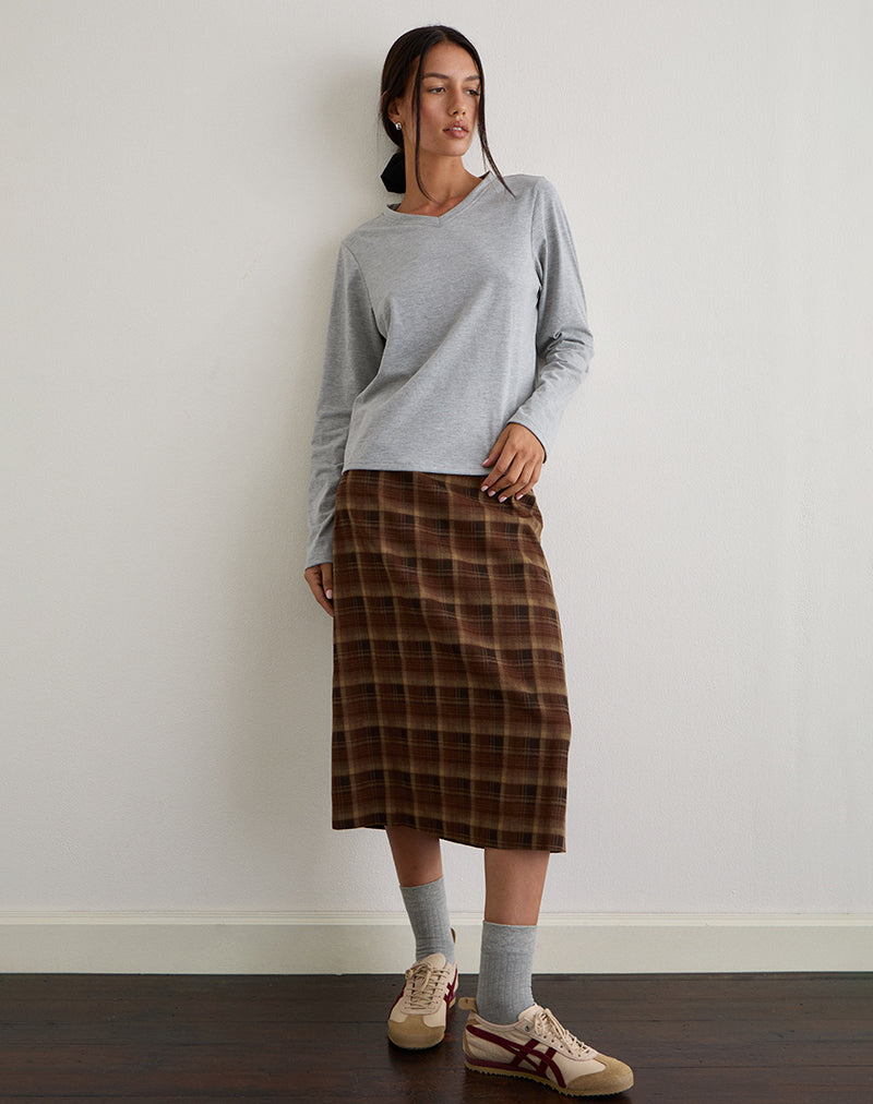 Afbeelding van Badria Midi rok in ruit bruinrood