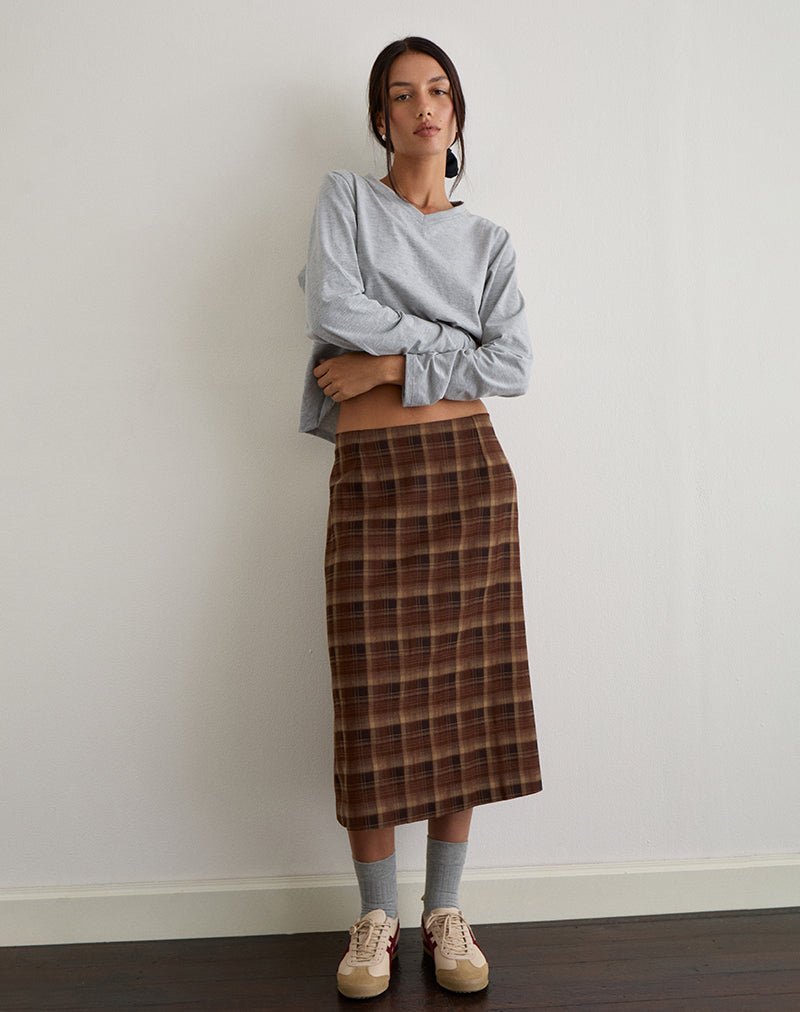 Afbeelding van Badria Midi rok in ruit bruinrood