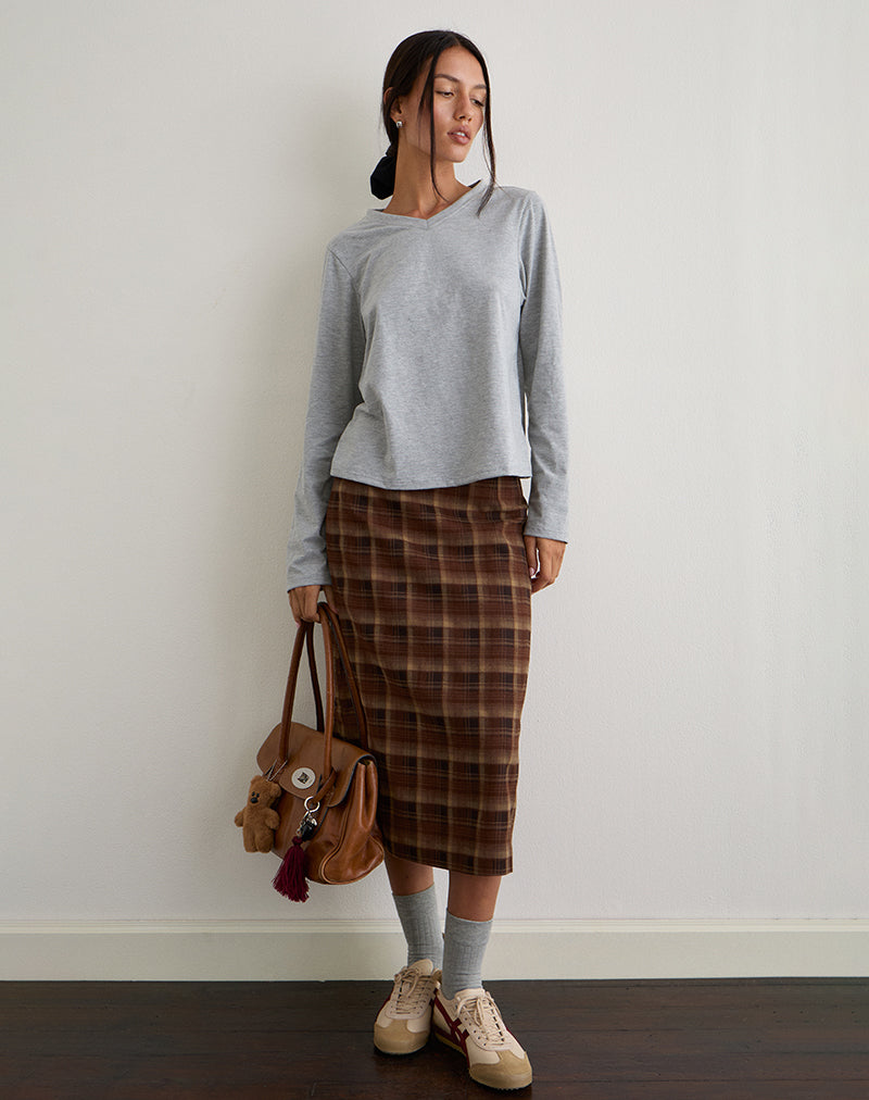 Badria Midi rok in ruit bruinrood