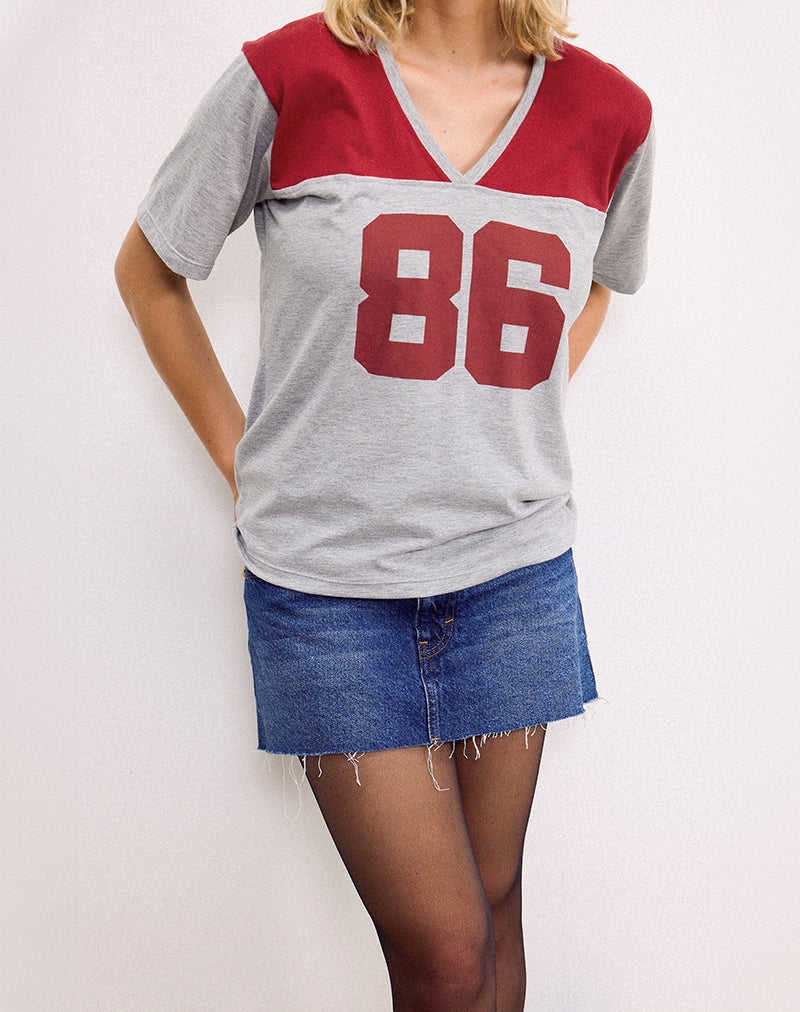 Afbeelding van Balap Oversized Top in Grijs Marl en Adrenaline Rood met '86' Emb