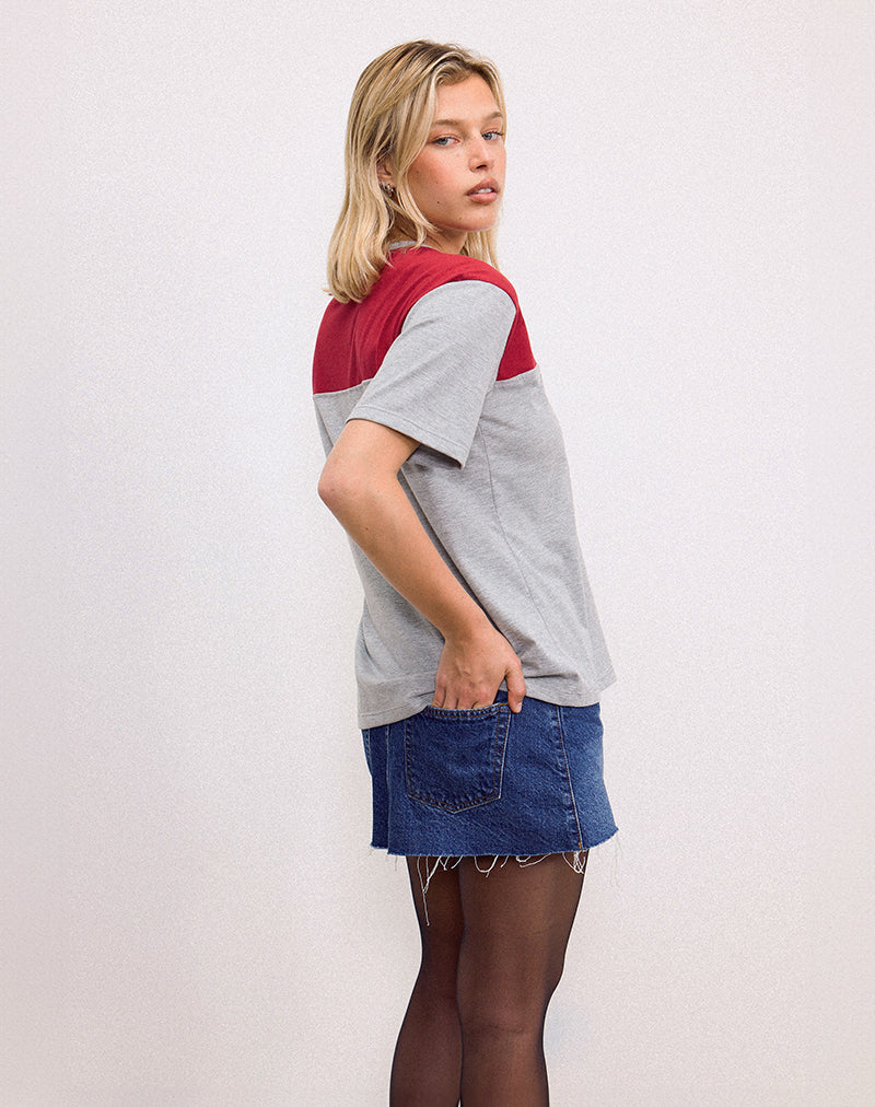 Afbeelding van Balap Oversized Top in Grijs Marl en Adrenaline Rood met '86' Emb