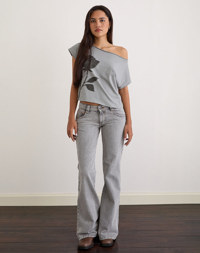 Afbeelding van Balia Asymmetrische Basic Top met korte mouwen in grijs met vervaagde rozenprint