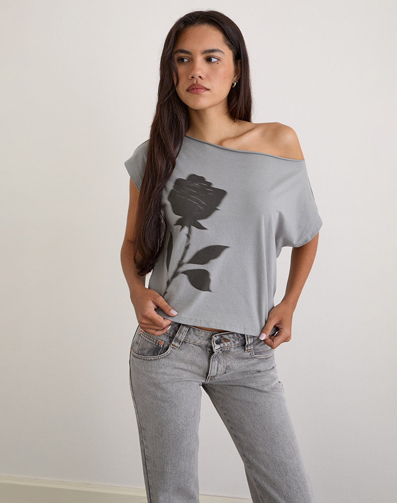 Afbeelding van Balia Asymmetrische Basic Top met korte mouwen in grijs met vervaagde rozenprint