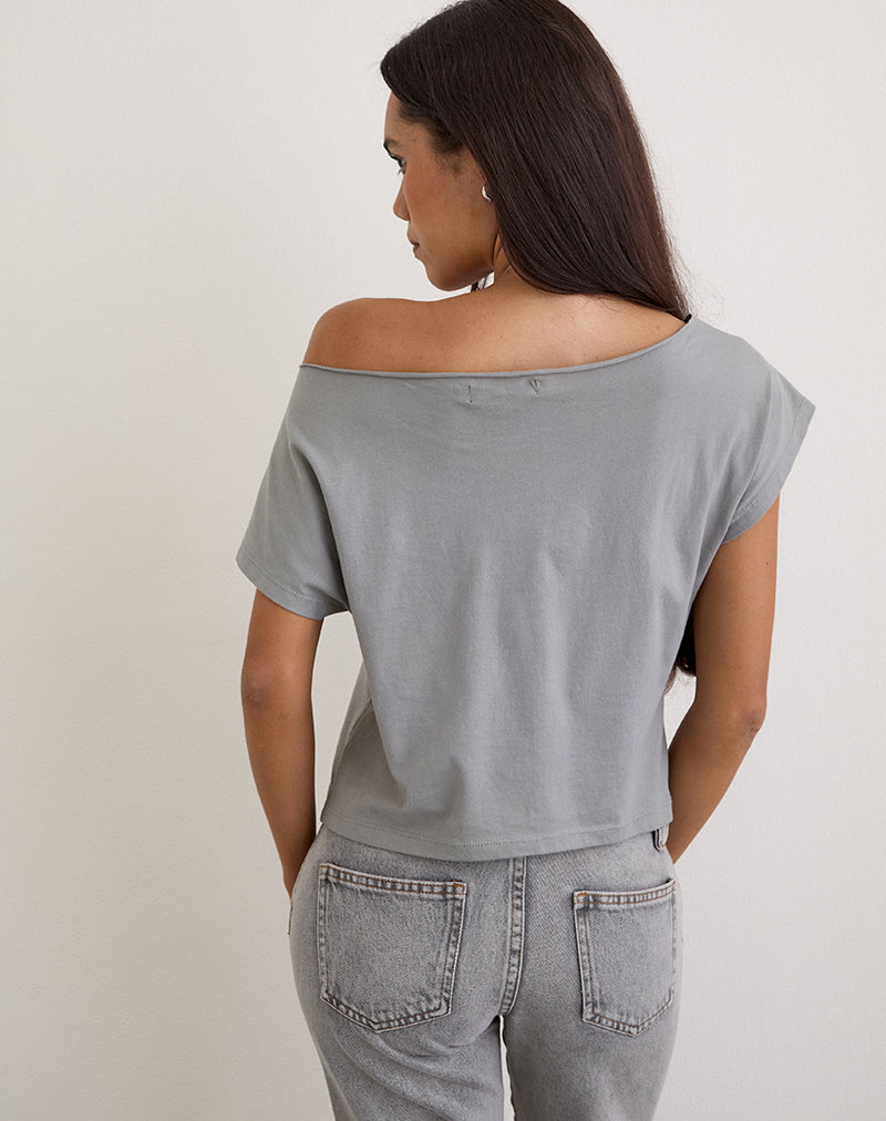 Afbeelding van Balia Asymmetrische Basic Top met korte mouwen in grijs met vervaagde rozenprint