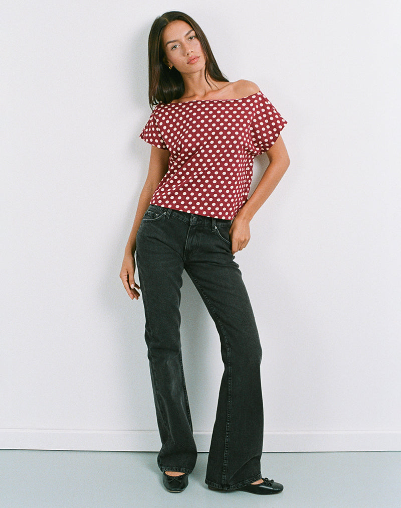 Afbeelding van Balia Asymmetrische Korte Mouw Top in Polka Wijn