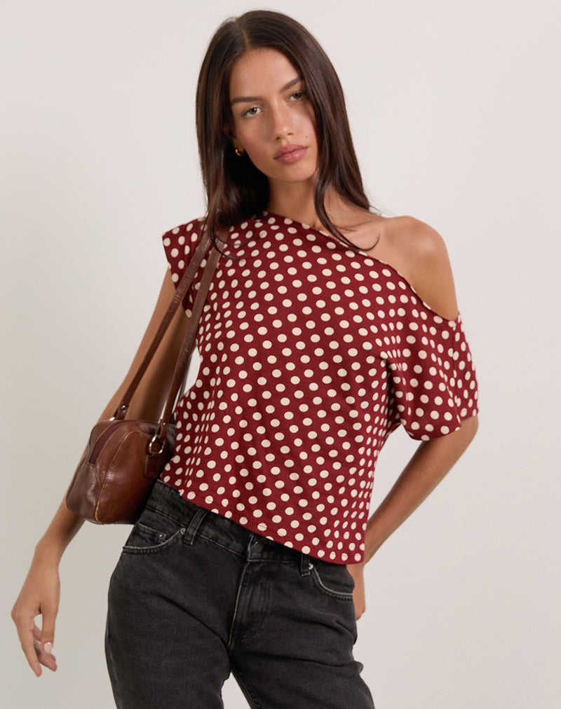 Balia Asymmetrische Top met Korte Mouwen in Polka Wijn