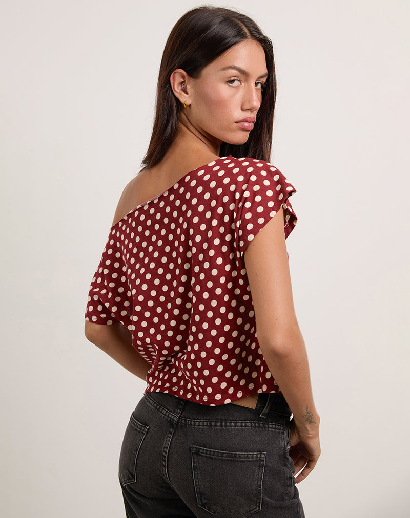Balia Asymmetrische Top met Korte Mouwen in Polka Wijn