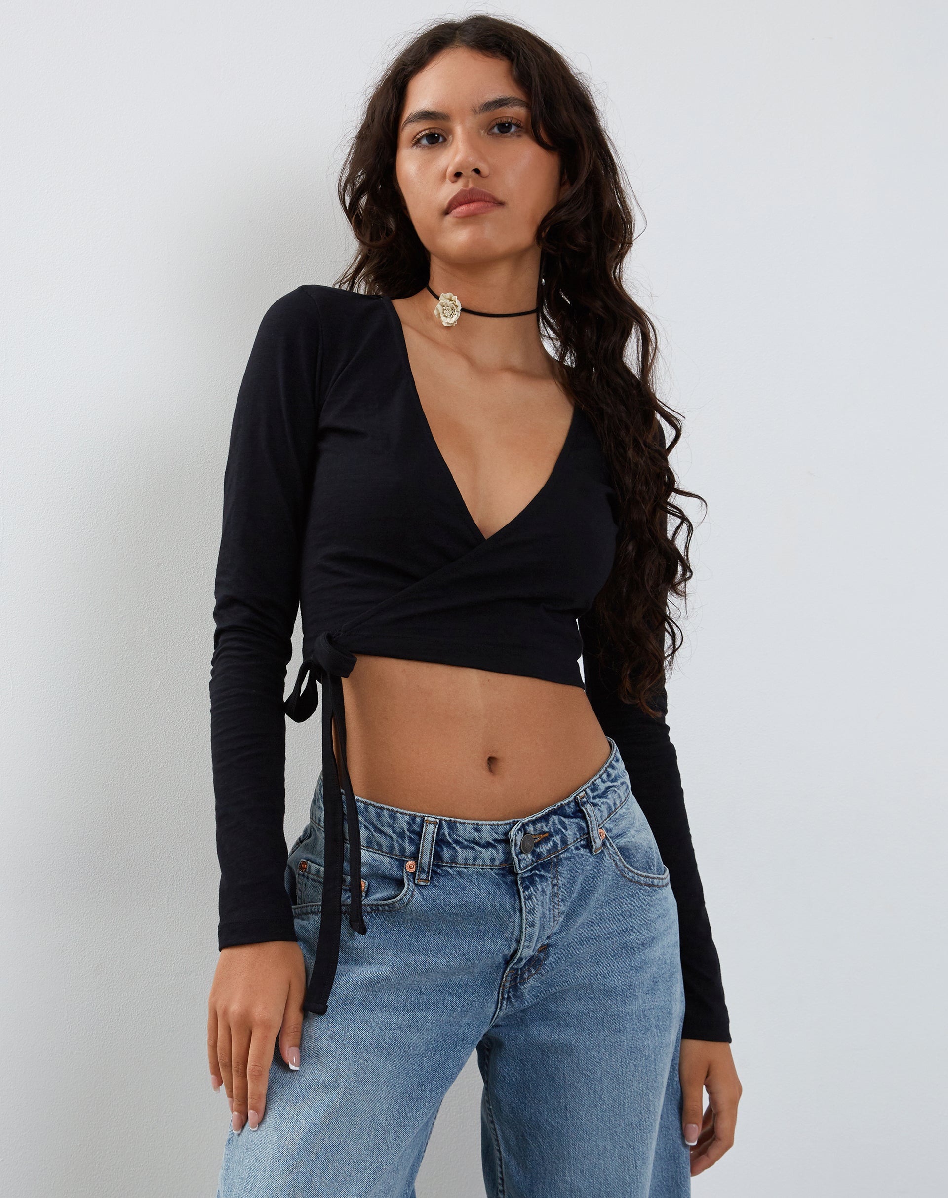 Afbeelding van Ballet Wrap Top met lange mouwen in zwart Jersey