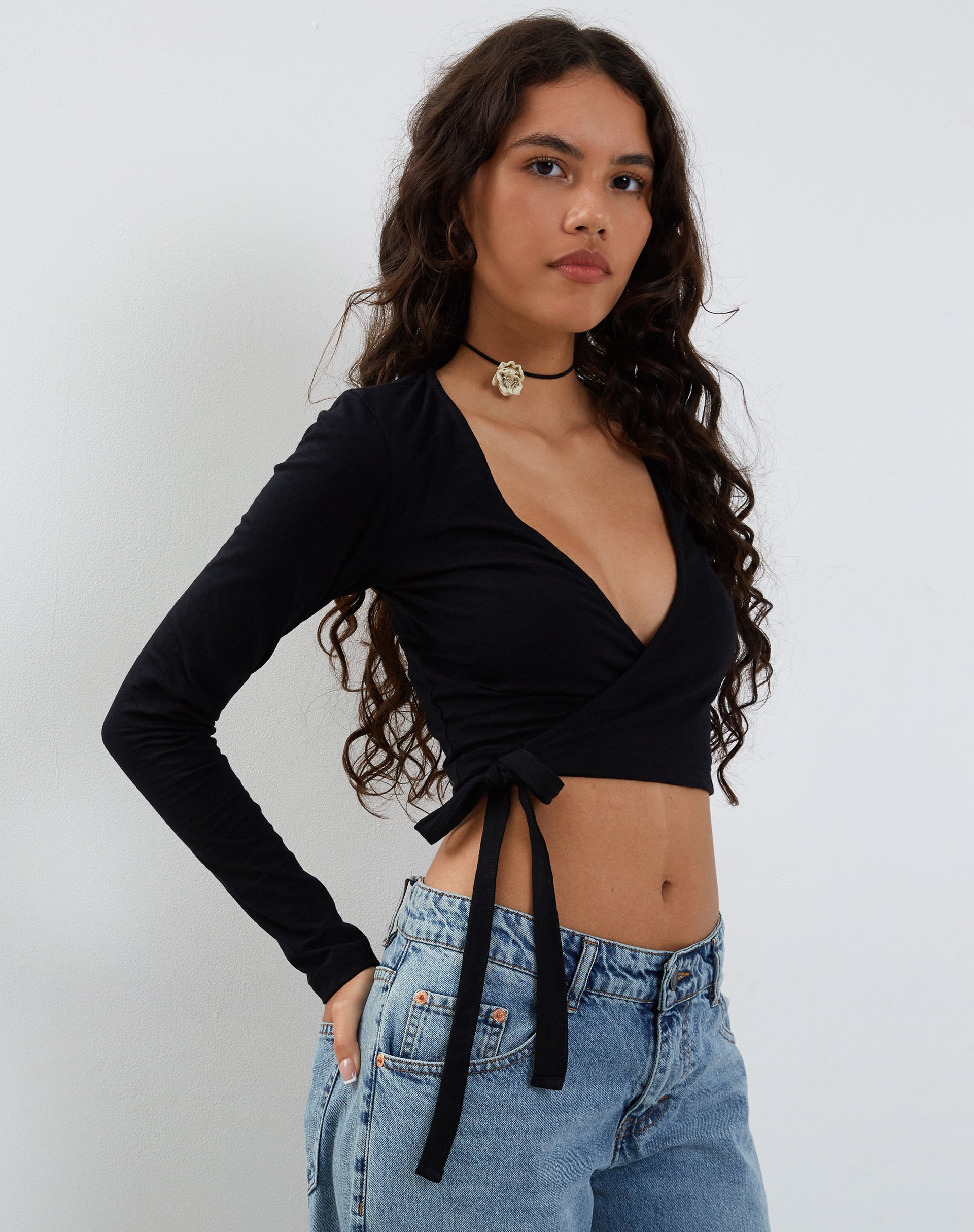 Afbeelding van Ballet Wrap Top met lange mouwen in zwart Jersey