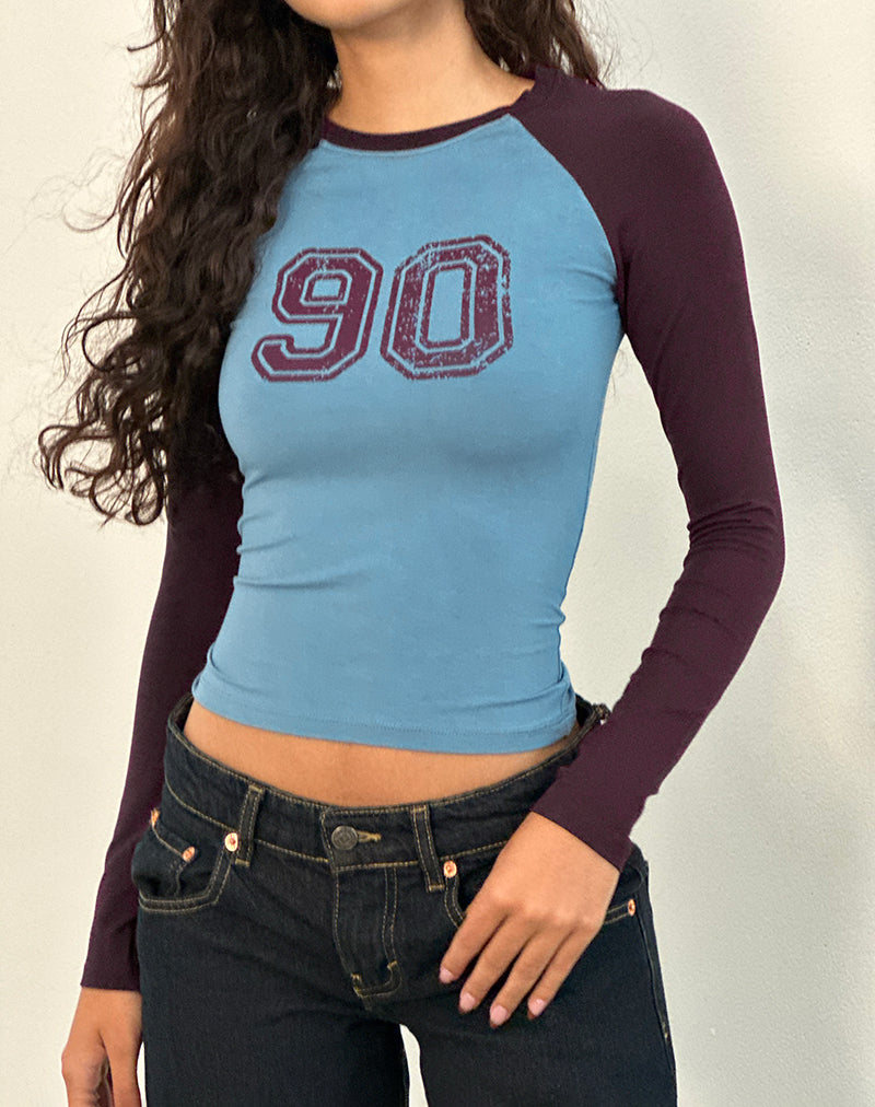 Afbeelding van Balqis Lange Mouw Top in Blauw Roodhout Combinatie