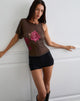 Afbeelding van Balsa One Shoulder Top in Bruin met Roze Bloemenprint