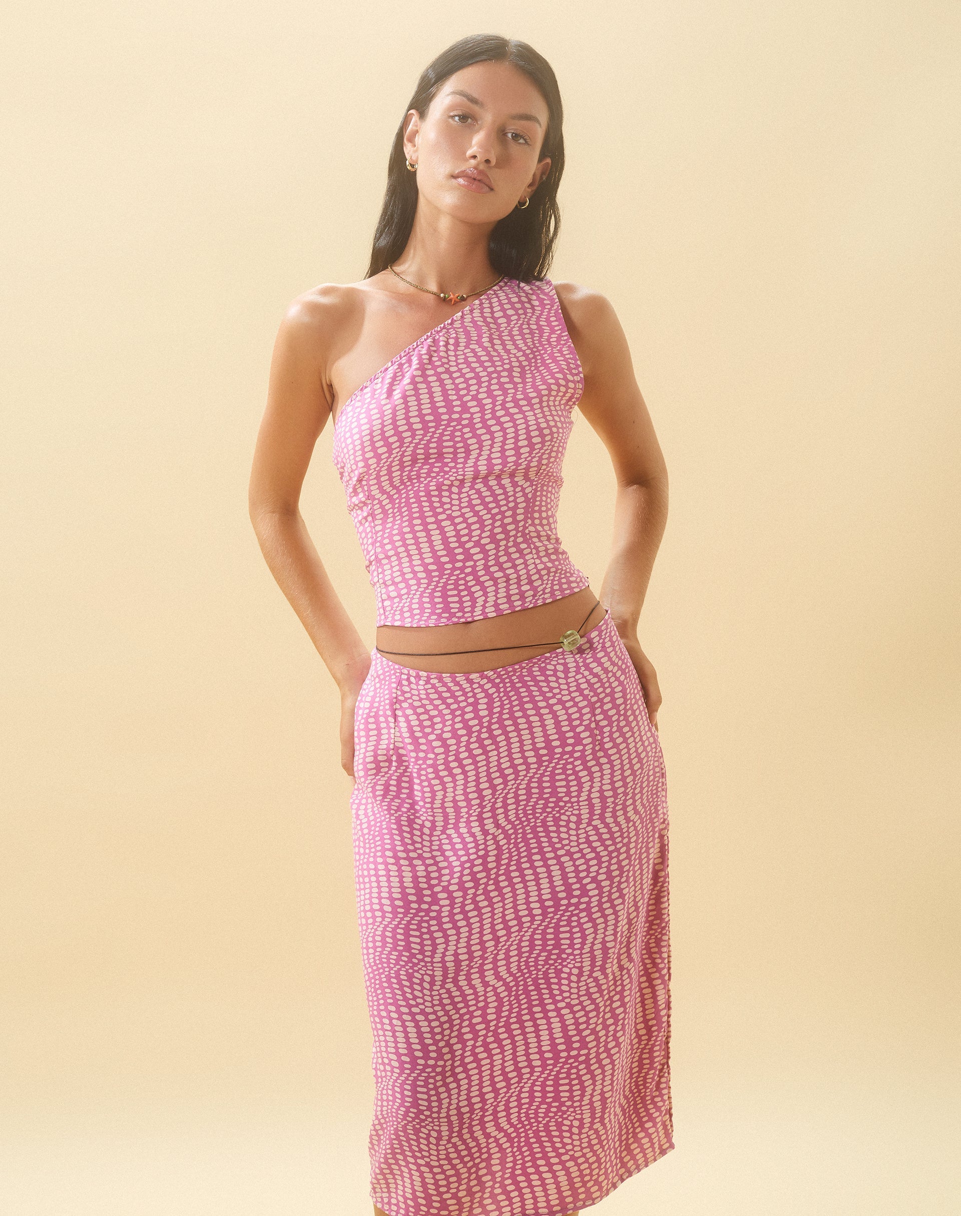 Afbeelding van Harriet Midi rok in golvend paars polka