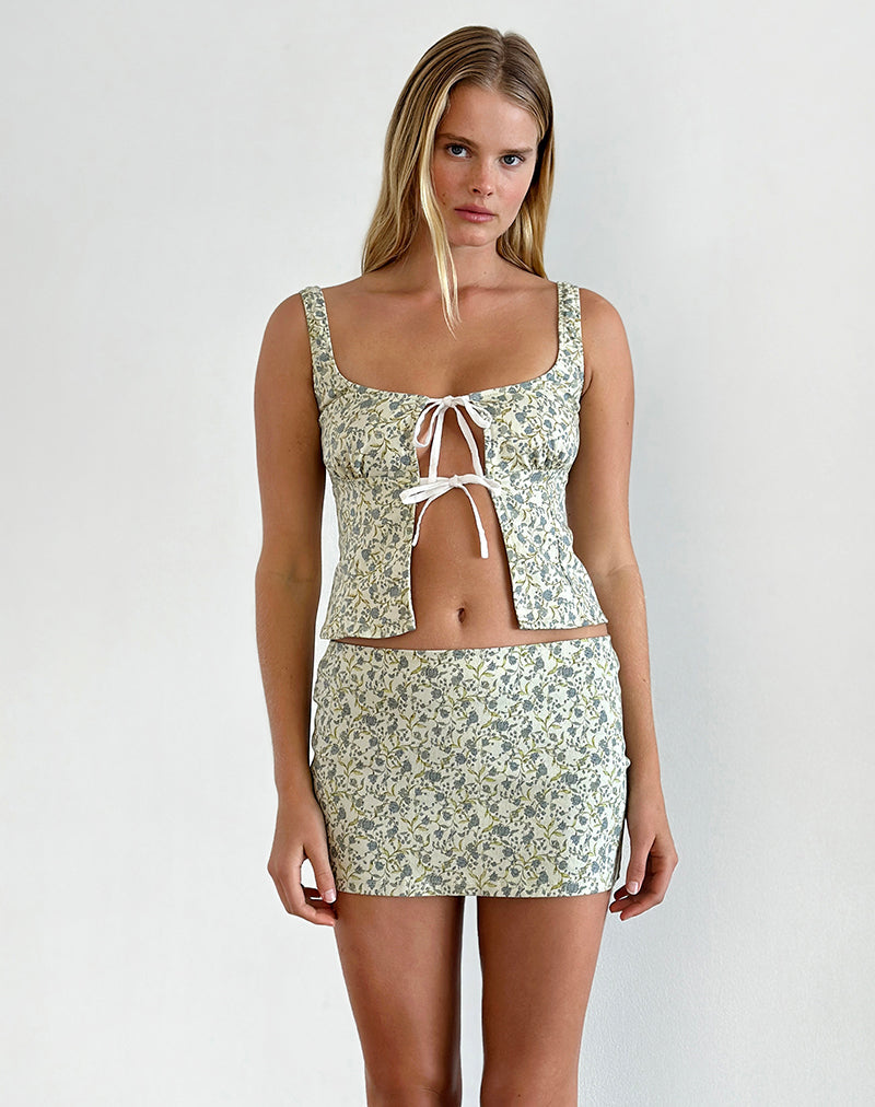 Afbeelding van Bebeka Micro Rok in Mooie Bloemen Lichte Salie