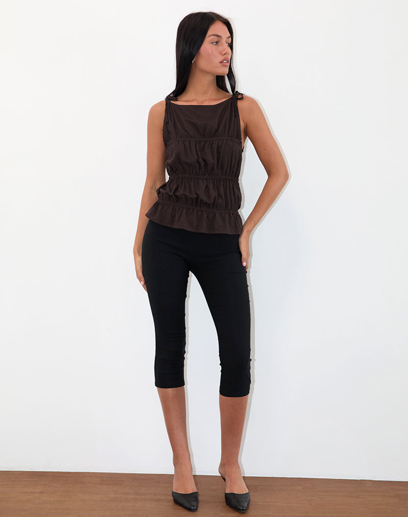 Beck Stropdas Top met Ruches in Bittere Chocolade