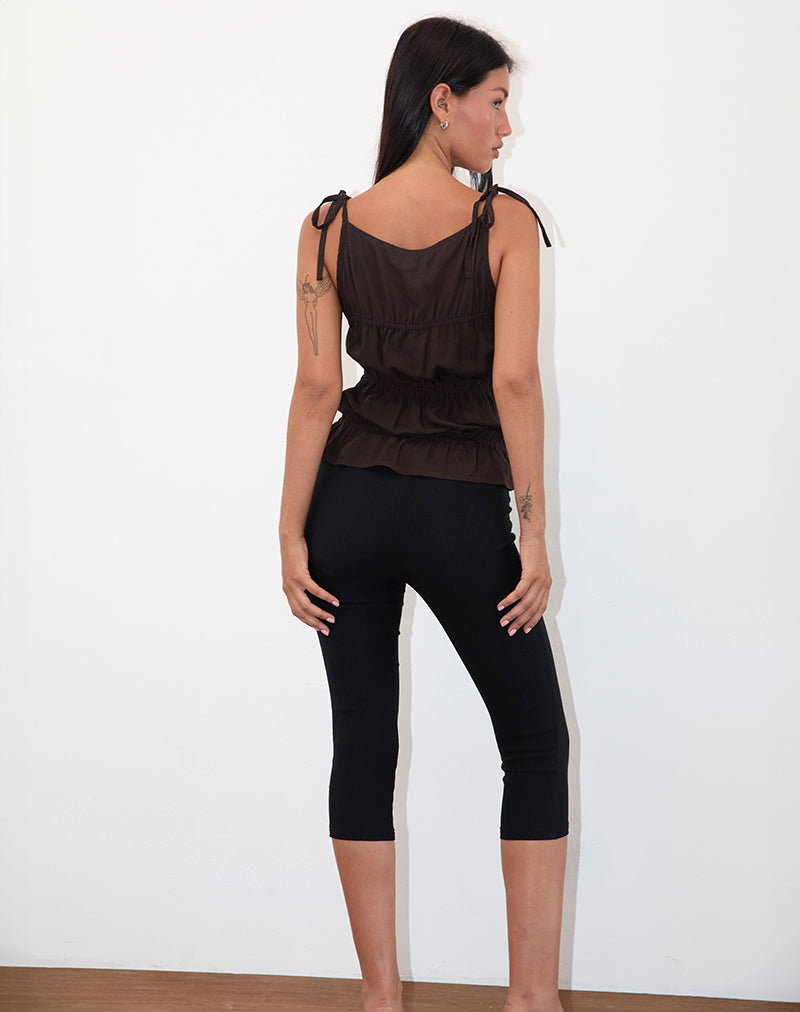 Afbeelding van Beck Ruched Tie Strap Top in Bittere Chocolade