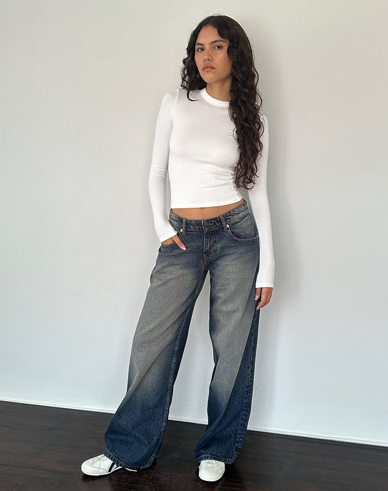 Afbeelding van Beech Geribde Lange Mouw Top in Off White