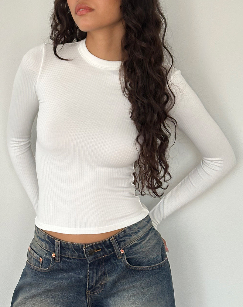 Afbeelding van Beech Geribde Lange Mouw Top in Off White