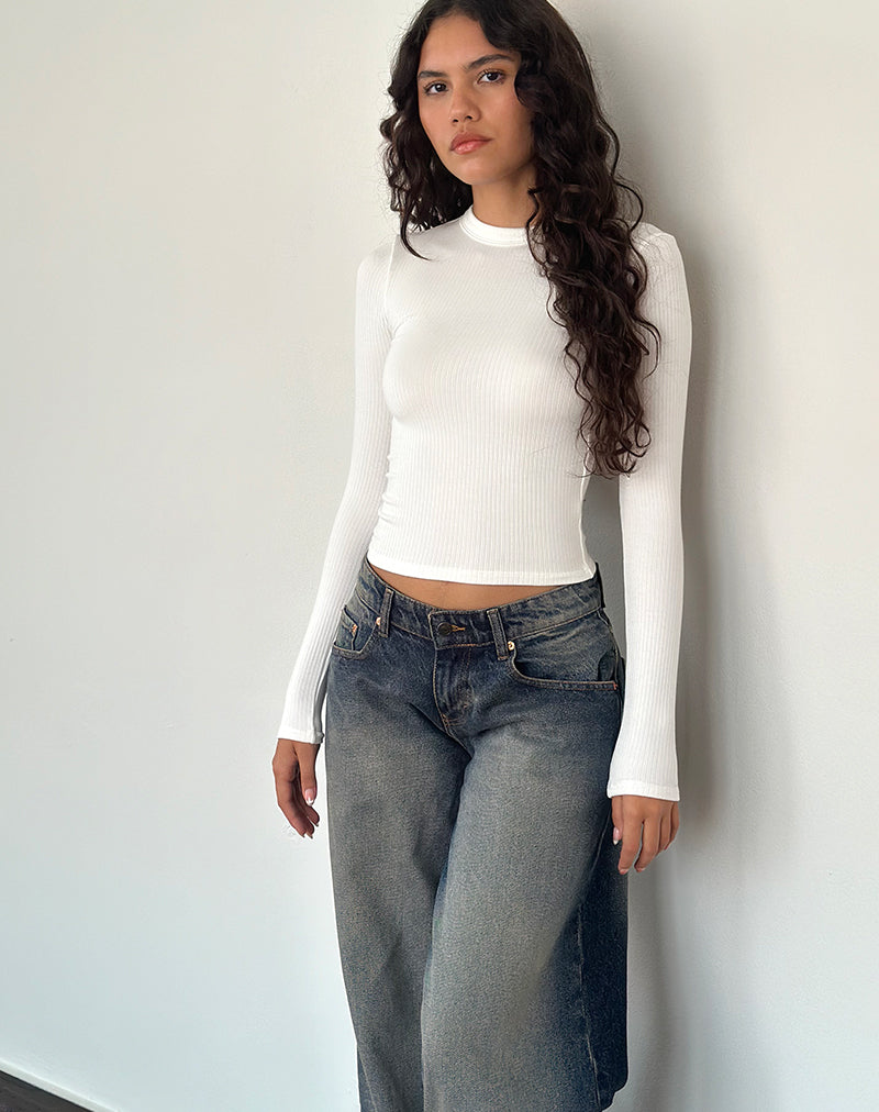 Afbeelding van Beech Geribde Lange Mouw Top in Off White
