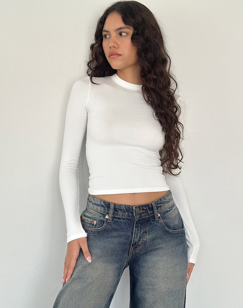 Afbeelding van Beech Geribde Lange Mouw Top in Off White