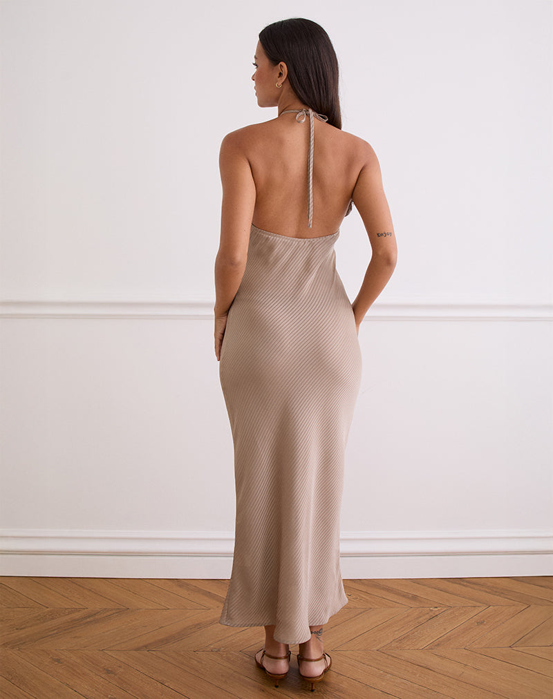 Afbeelding van Belara Maxi Dress in Satin Stripe Taupe