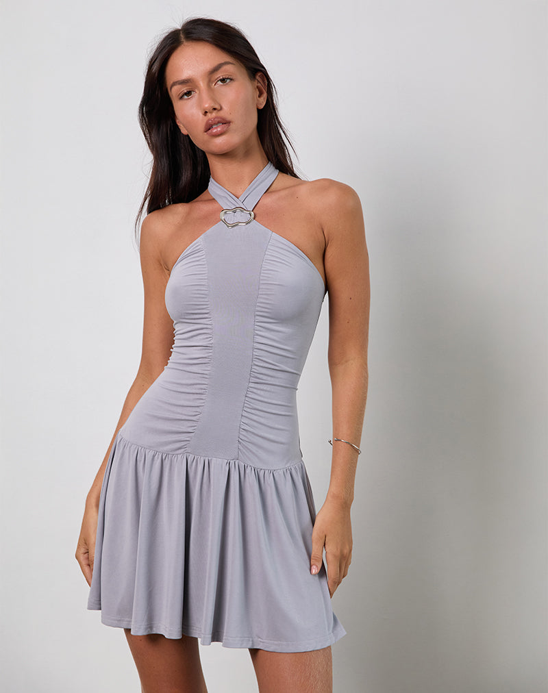Belasar Mini Jurk in Cupro Lila Grijs