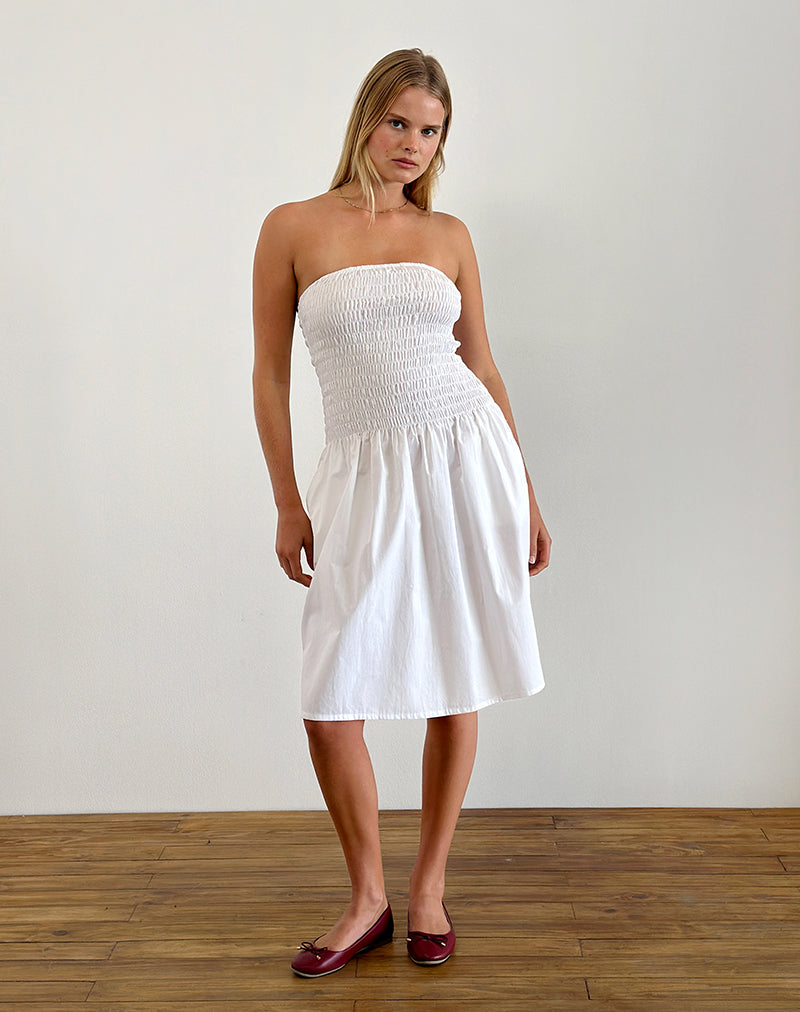 Afbeelding van Belesi Bandeau Midi Dress in Popeline Wit
