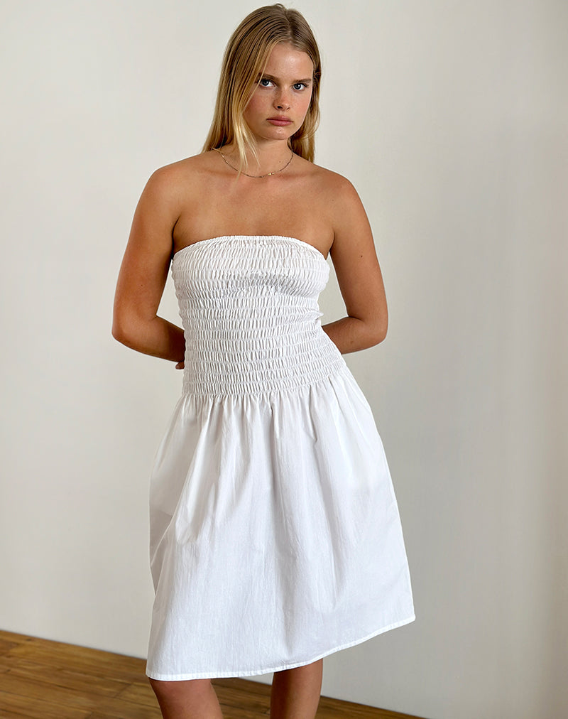 Afbeelding van Belesi Bandeau Midi Dress in Popeline Wit