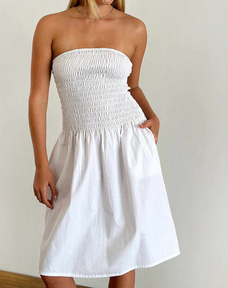 Belesi Bandeau Midi Dress in Popeline Wit