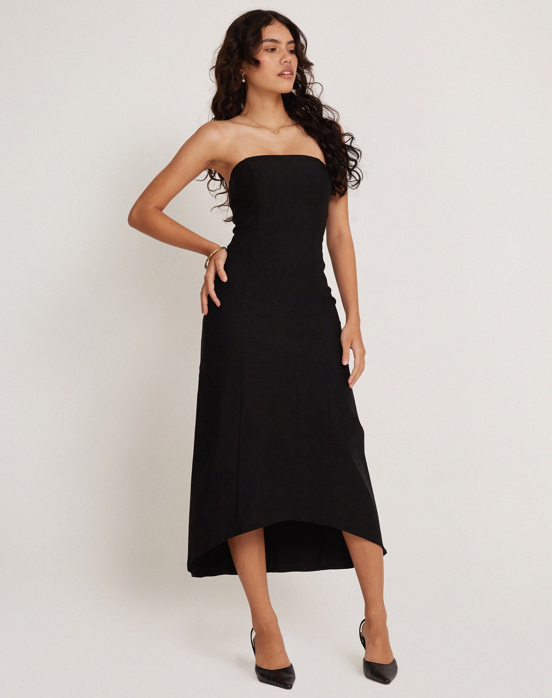 Afbeelding van Bellini Bandeau Midi Dress in Zwart