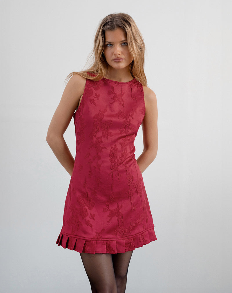 Afbeelding van Benian Mini Jurk in Satijn Jacquard Rood