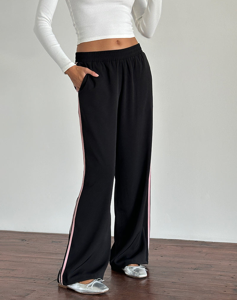 Afbeelding van Bennett broek in zwart met roze zijstreep