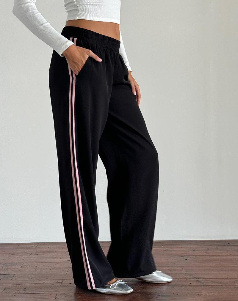 Afbeelding van Bennett broek in zwart met roze zijstreep