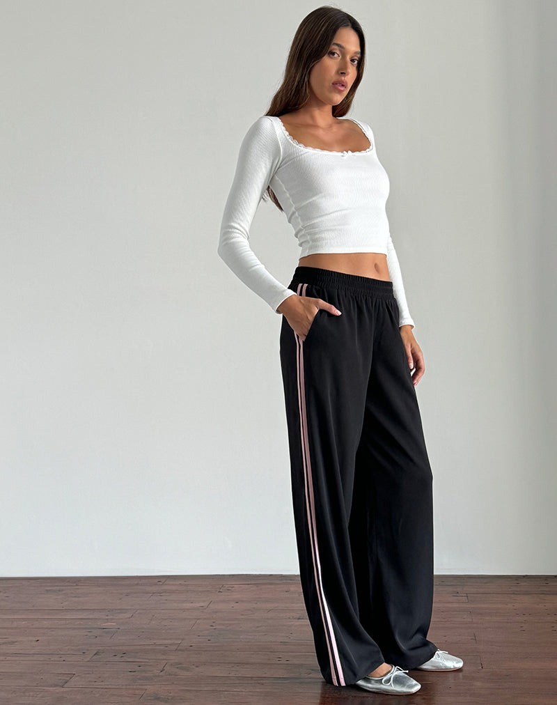 Afbeelding van Bennett broek in zwart met roze zijstreep