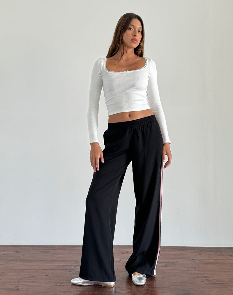 Afbeelding van Bennett broek in zwart met roze zijstreep
